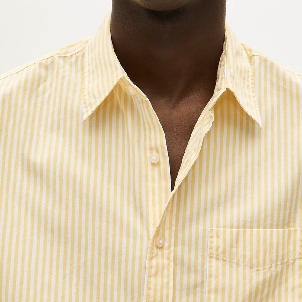 Burberrys Vintage Yellow White Pinstripe Long Sleeve Button Down Shirt 16 Neck